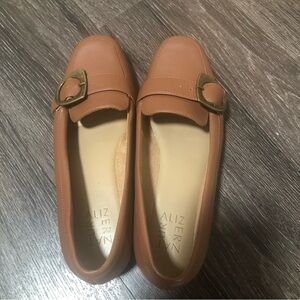 Naturalizer Tan Brown Loafer Flats with Gold Buckle, Size 7.5 M
